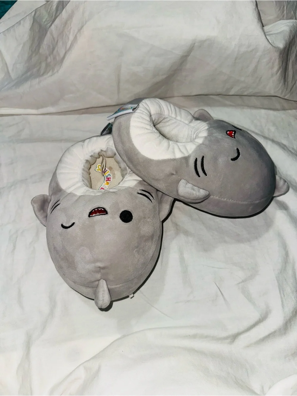 Gray Plush Animal Kids One-Piece Slippers